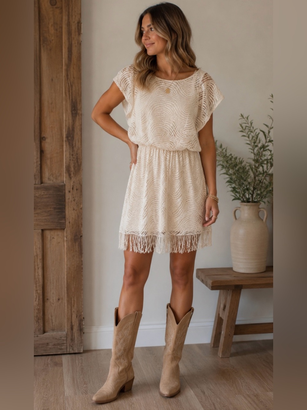 Emma & Michele Size 10 Western Glam Fringe Dress Festival Cowgirl Crochet Look